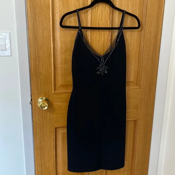 St. John | Dresses | St Johns Black Evening Knit Spaghetti Strap Dress With  Embellishments | Poshmark